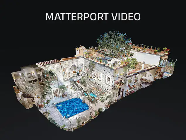 Matterport 3D model of a courtyard home with a pool