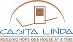 Logo for Casita Linda featuring a stylized orange arch over an open doorway with blue 'Casita Linda' text.