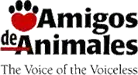 Logo for Amigos de Animales featuring a red heart and bold black text.