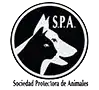 Circular SP A logo featuring a white dog head silhouette inside a black circle with a white border and the letters S.P.A.