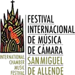 Poster for the Festival Internacional de Música de Cámara, featuring a stained-glass style illustration on the left and the event title on the right.