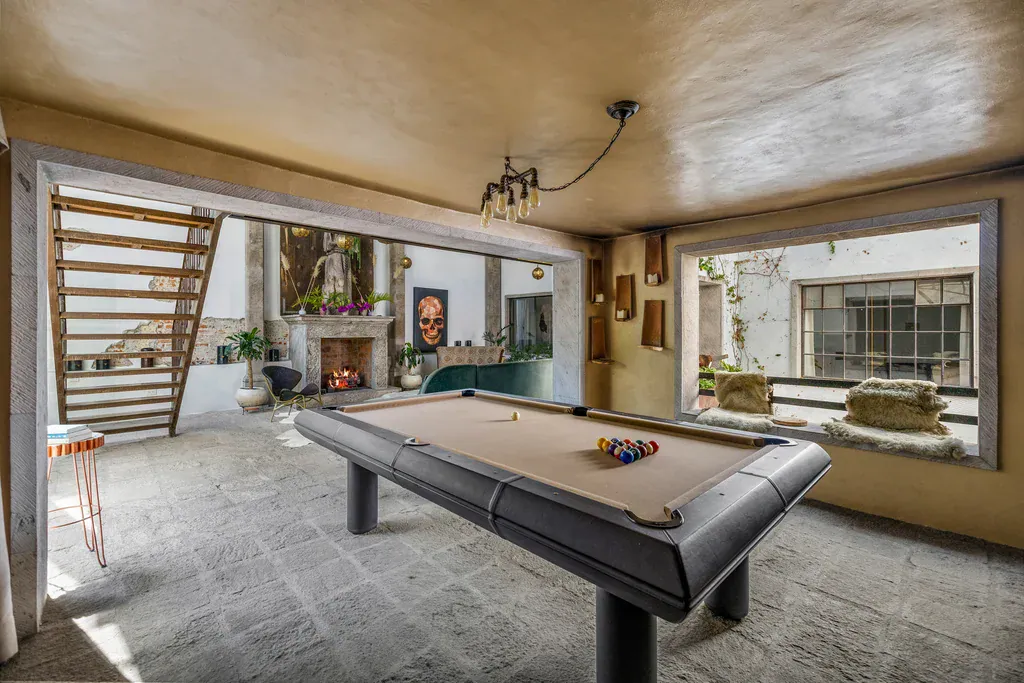 Casa Clae, game room with a pool table opening onto the courtyard, San Miguel de Allende