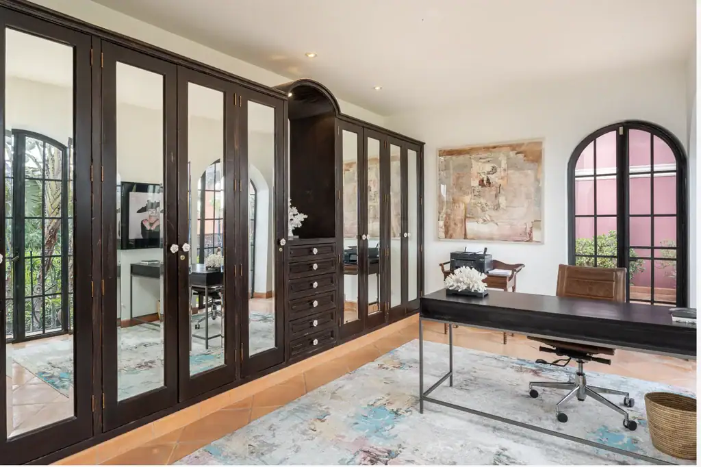 Casa del Arroyo, study and dressing room with mirrored wardrobes, San Miguel de Allende