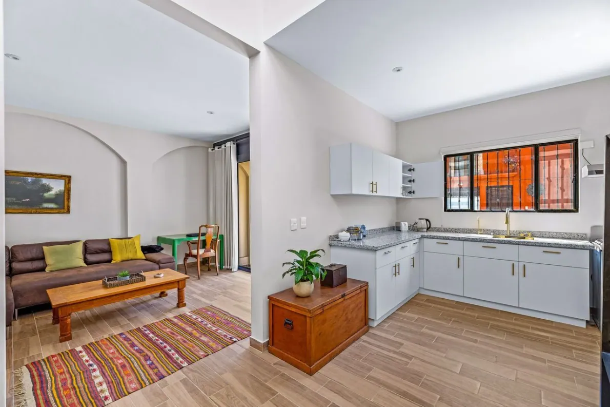 Casas Angel & Angelito, open living area and kitchen, San Miguel de Allende