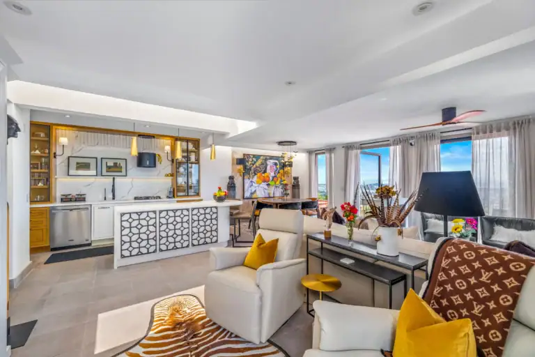 Casa Romana, living area with a zebra rug and city views, San Miguel de Allende