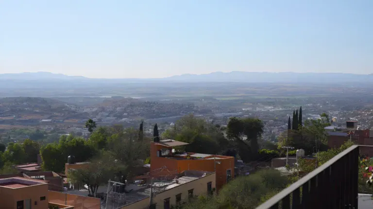Casa Bellavista, panoramic view of the town and valley from the terrace railing, San Miguel de Allende