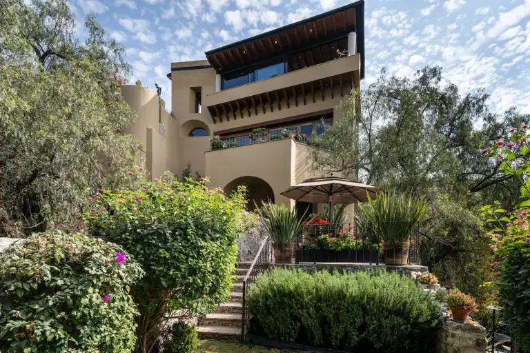 Casa Cañadita, multi-level house with terraces among olive trees and gardens, San Miguel de Allende