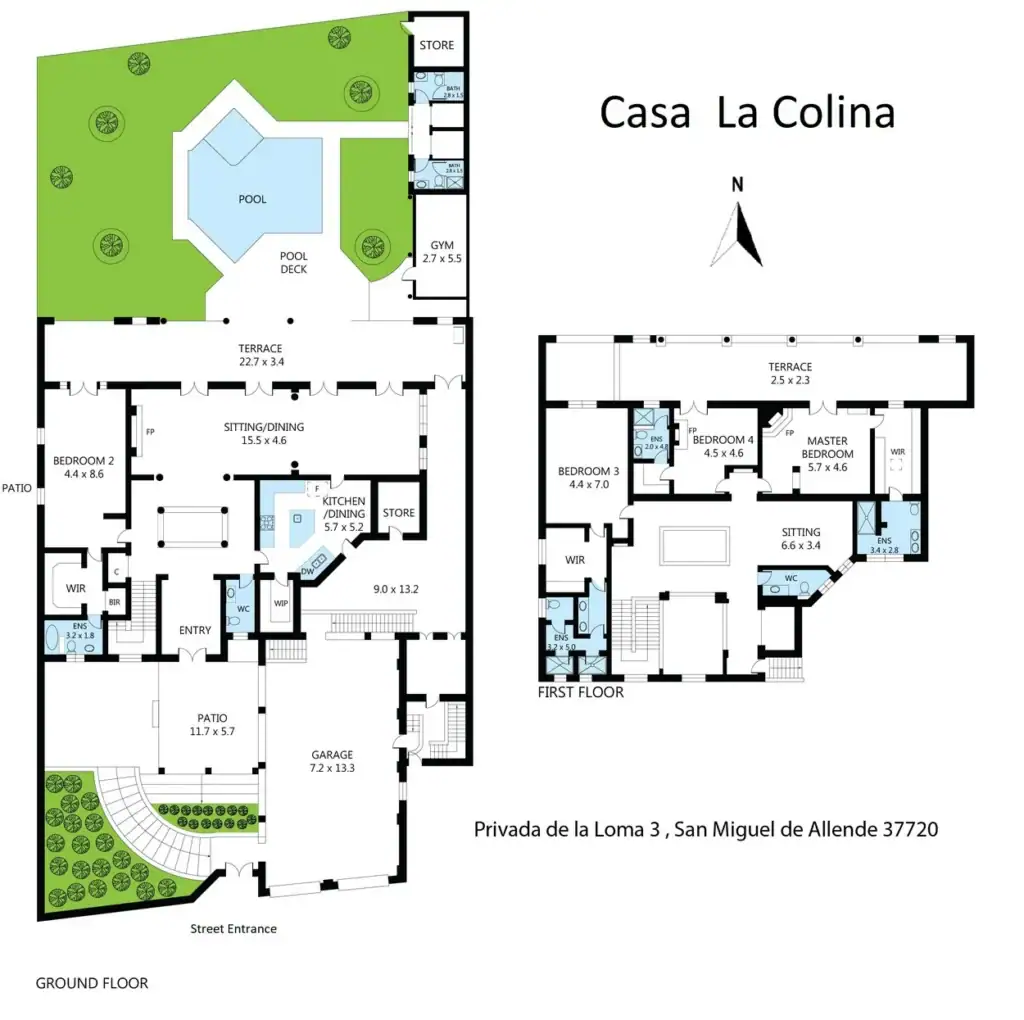 Casa La Colina, floor plan of the house and grounds, San Miguel de Allende