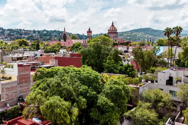 Casa Nola, view over the rooftops toward the Parroquia, San Miguel de Allende