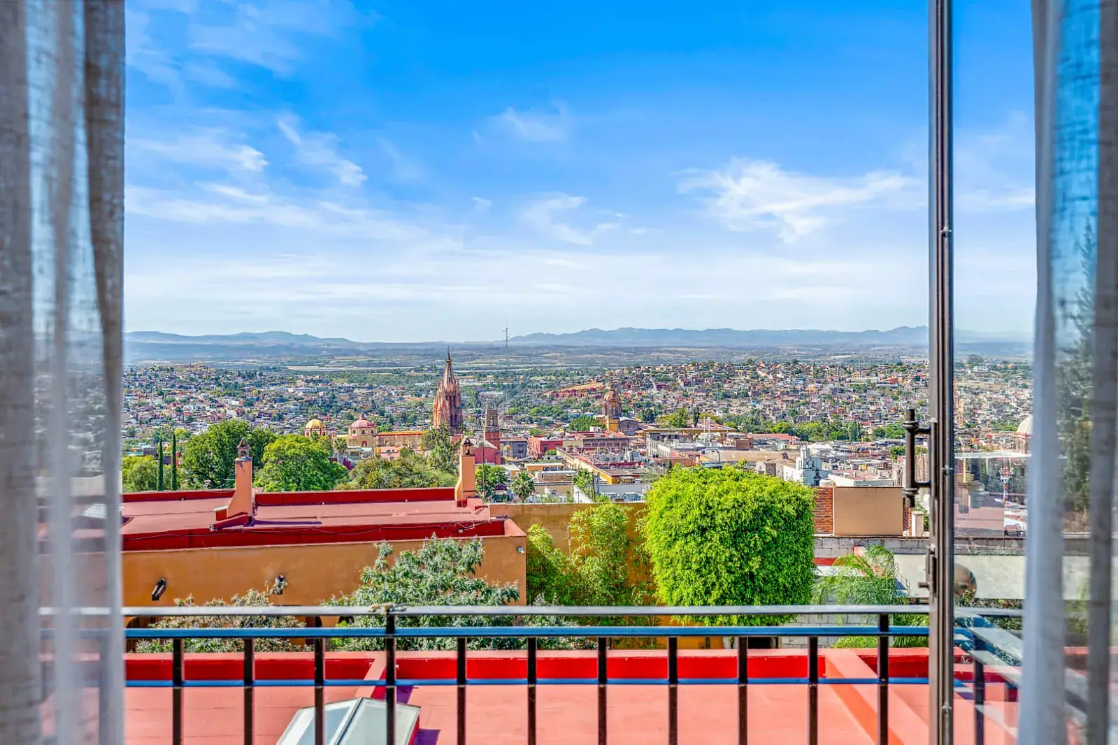 Casa San Rafael, city view from the balcony toward the Parroquia, San Miguel de Allende