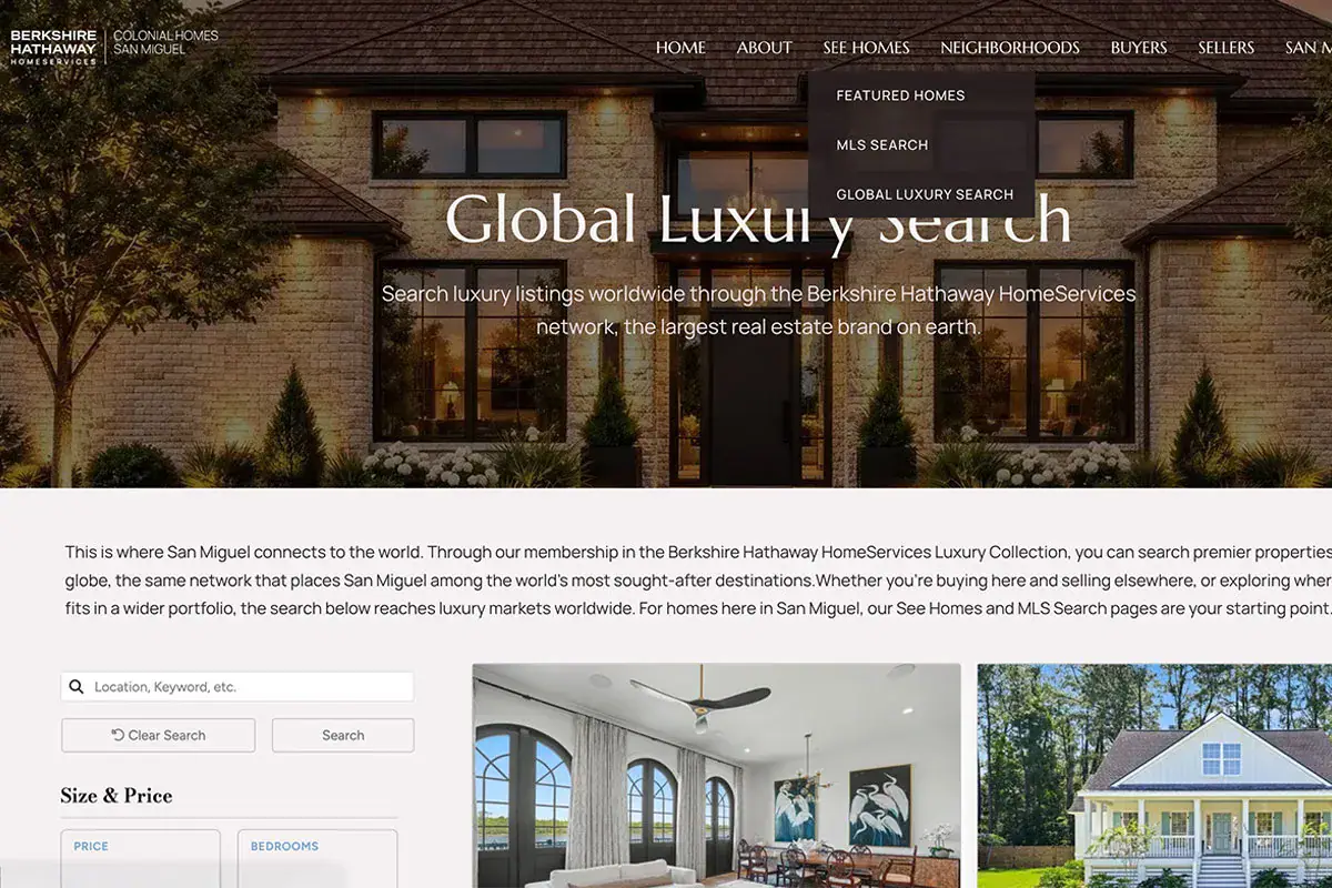 Global Luxury Search in the See Homes menu on sanmiguelhomesforsale.com