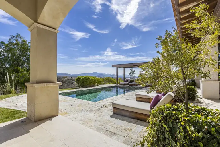 Mañanitas Residence, pool under a covered terrace with a daybed and mountain views, San Miguel de Allende