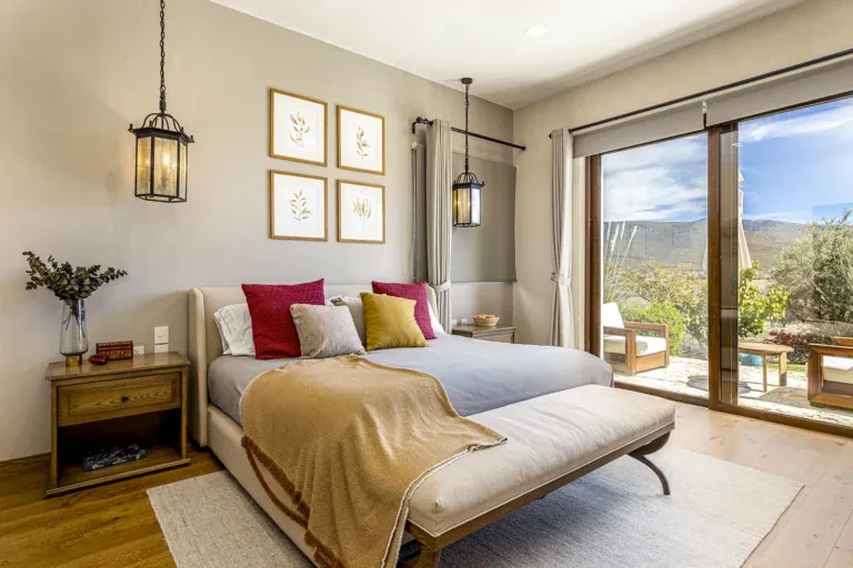 Mañanitas Residence, bedroom with a sliding glass door to the terrace, San Miguel de Allende