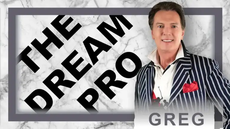The Dream Pro graphic with Greg Gunter in a navy striped blazer and red pocket square beside large diagonal text 'The Dream Pro'