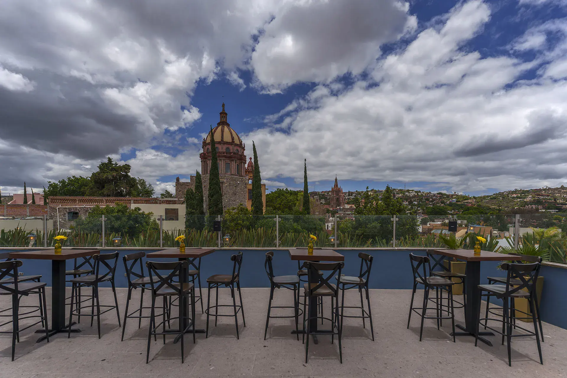 Villa Limón, rooftop terrace with a view of the church dome and the city, San Miguel de Allende