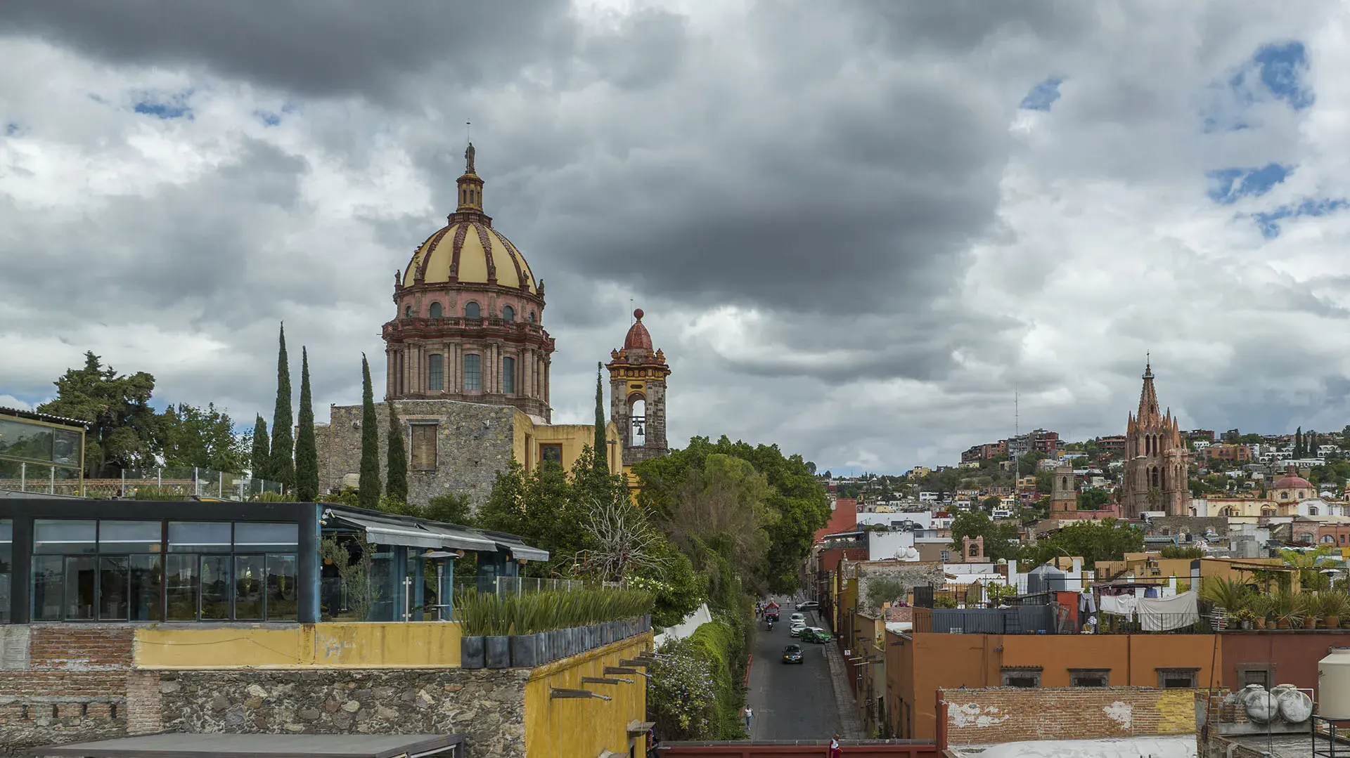 Villa Limón, view of a church dome and the city rooftops, San Miguel de Allende