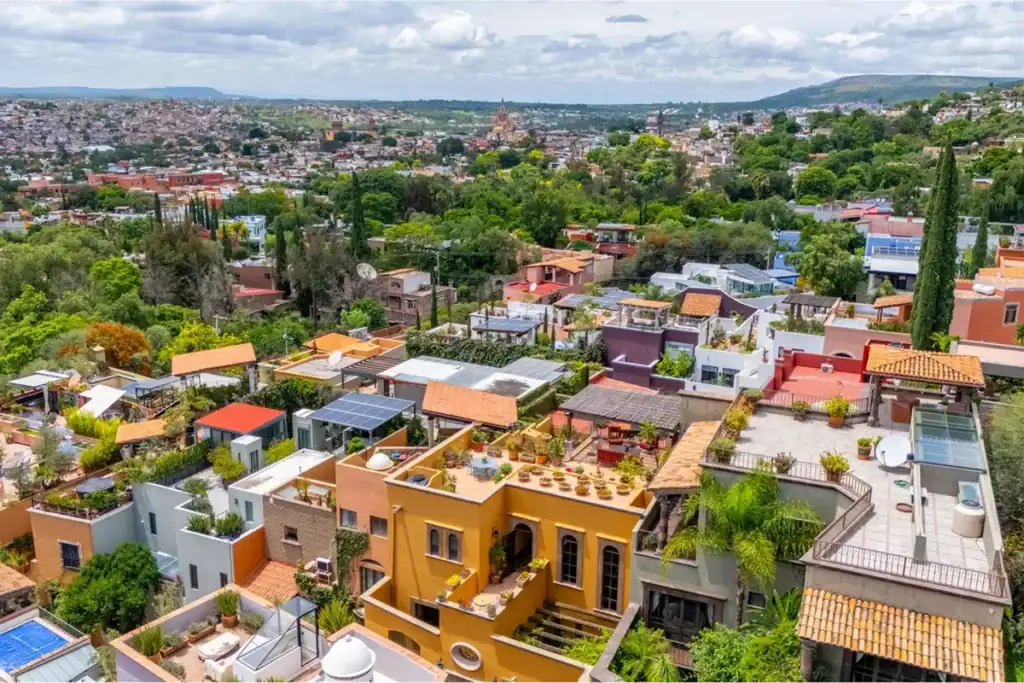 Aerial view of rooftops and terraces across the historic center, San Miguel de Allende