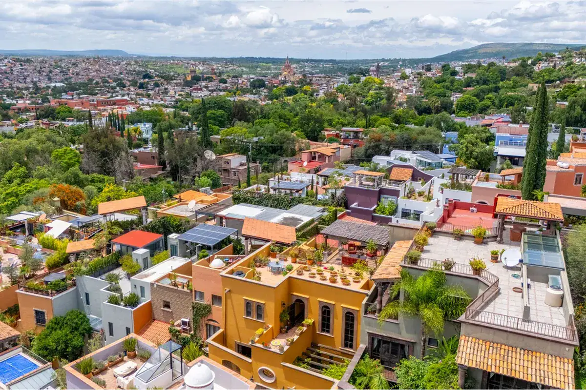 Aerial view of rooftops and terraces across the historic center, San Miguel de Allende